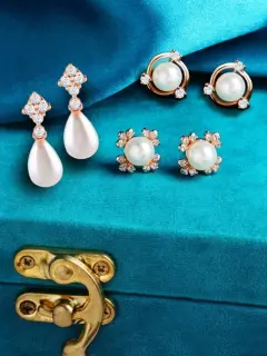 Golden Pearl Earrings Set